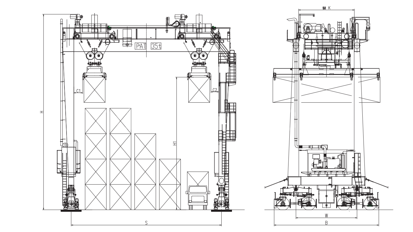 Diagram av gummidekkede portalkraner