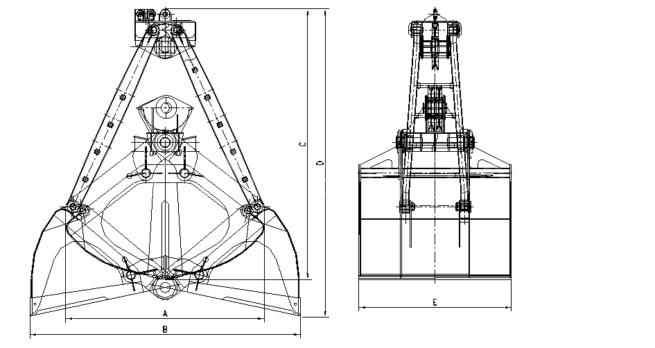 Mechanical two rope clamshell grabs drawing