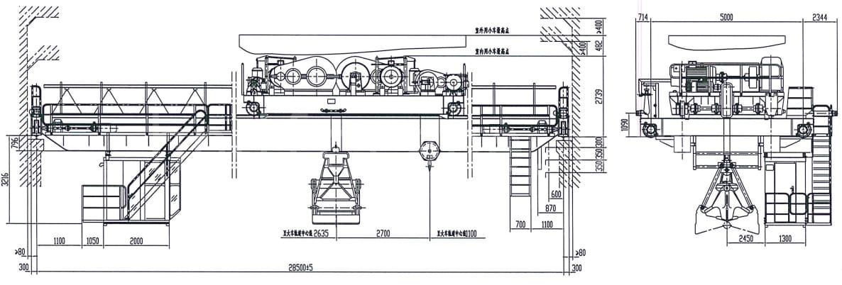 Mechanical grab is used on overhead cranes