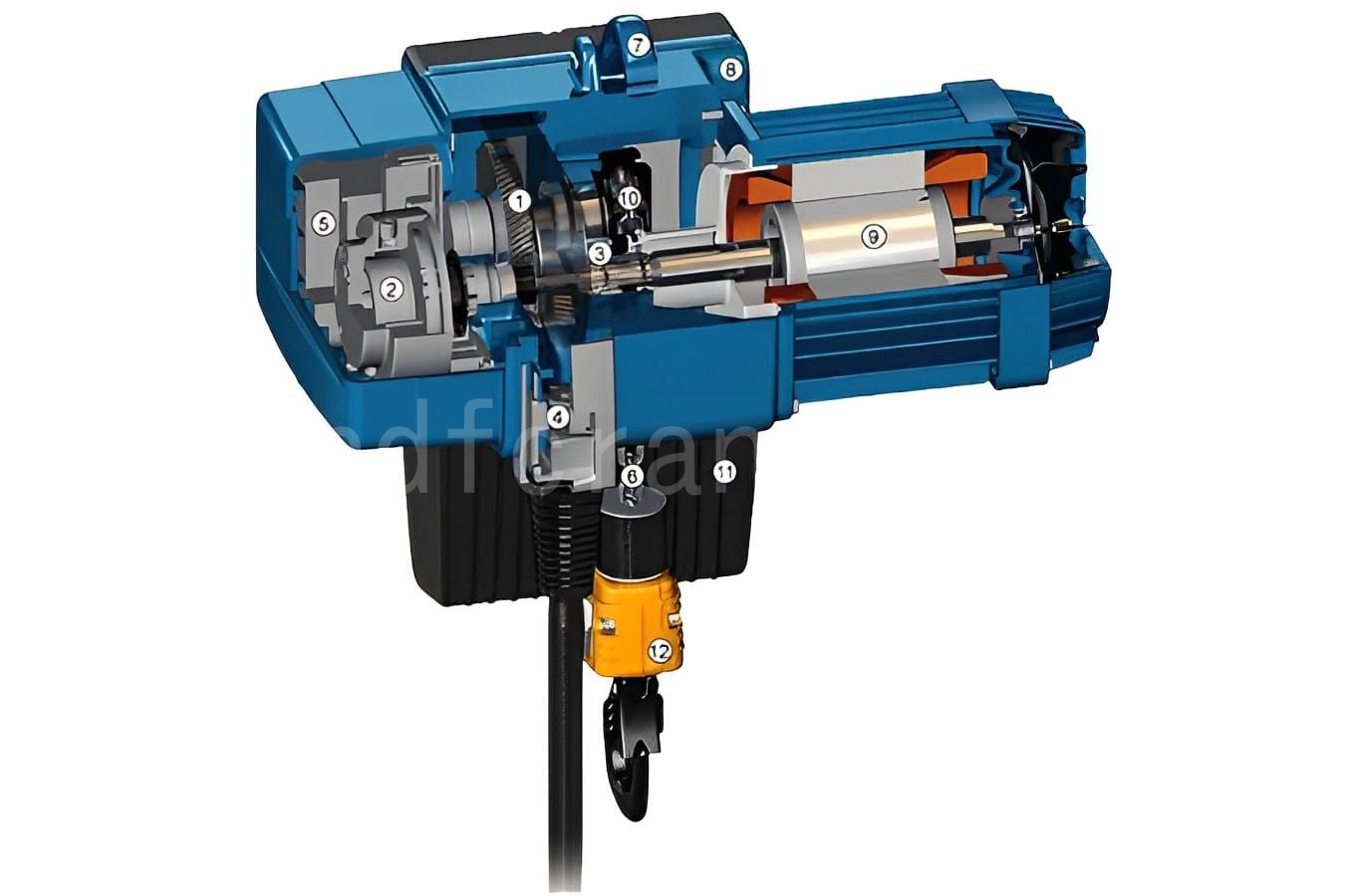 Detailed diagram of European electric chain hoist