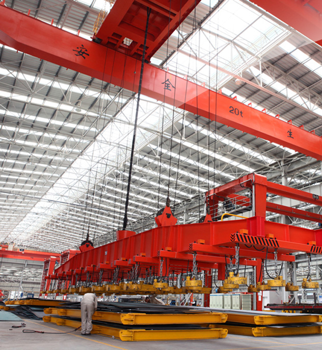 electromagnetic overhead crane with hanging girder vertical to the main girder