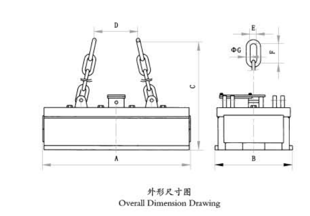 overall dimension drawing of electromagnetic spreader for lifting billets and pipes