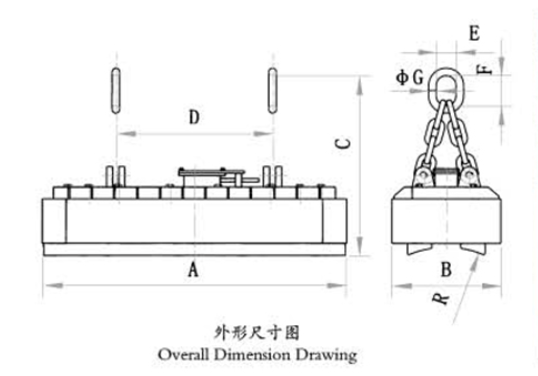 overall dimension drawing of electromagnetic spreader for lifting coiled bar