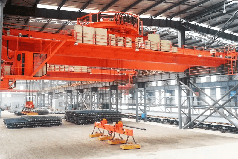 upper slewing electromagnetic overhead crane with hanging girder